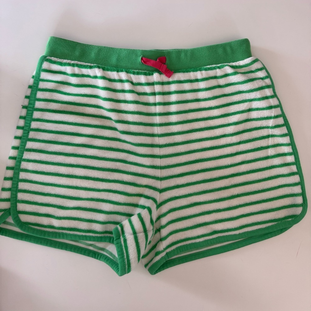 EUC Mini Boden Green and White Striped Terry Shorts